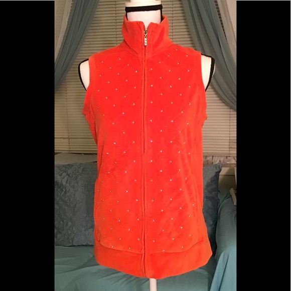 Quacker Factory bright & shiny orange vest - Picture 3 of 6